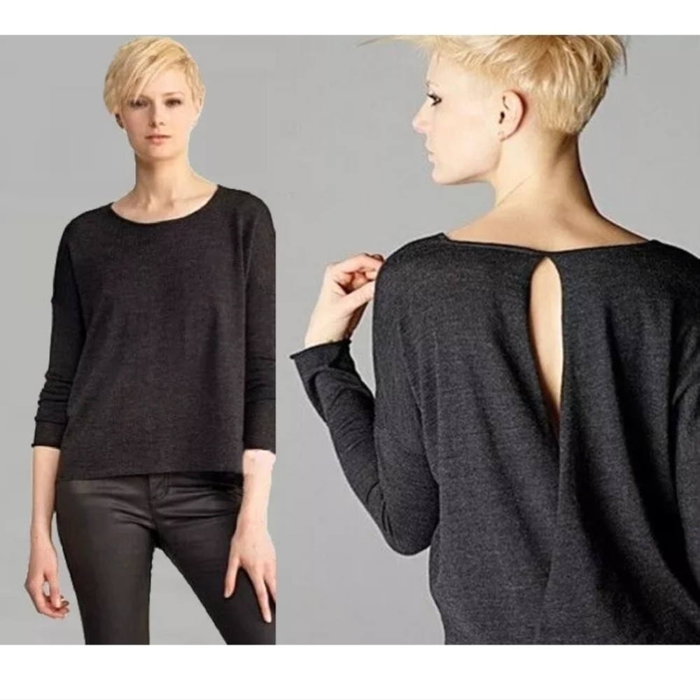 Eileen Fisher Fine Merino Wool Jersey Pullover Keyhole back Size Small
